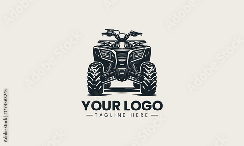 Powerful black vector illustration of an aggressive off-road ATV quad bike with large tires creating a dynamic adventure sport symbol