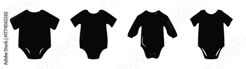 Set of four black baby onesies short sleeve long sleeve bodysuits apparel