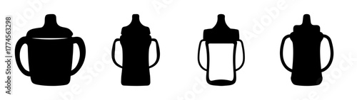 Four toddler sippy cups collection graphic design silhouette style