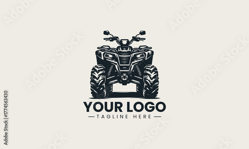 Powerful black vector illustration of an aggressive off-road ATV quad bike with large tires creating a dynamic adventure sport symbol