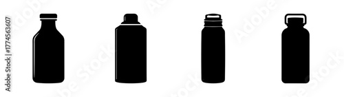Collection of four silhouette refillable bottles and containers various shapes and sizes