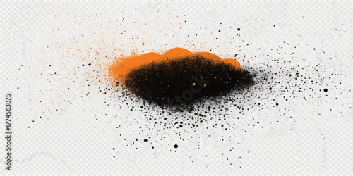 Black mascara brush and paint with dry paprika powder in a heap isolated on a white background