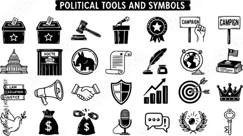 Political Tools  Symbols: Elections, Democracy, Law  Campaigning Icon Set