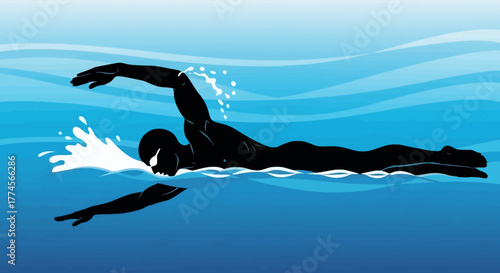 Freestyle Swimmer Silhouette in Motion – Dynamic Water Sports and Athletic Performance
