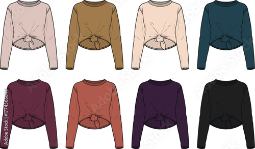 Variety of Fashionable Knot-Front Tops in a Range of Colors for a Chic Look, Perfect for Casual Outings