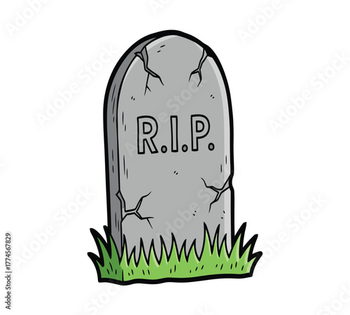 A tombstone with rip inscription isolated on white background, symbolizing death, remembrance, and mourning in a somber and respectful manner