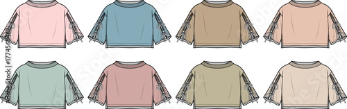 Collection of colorful fashion apparel designs Stylish tops, perfect for modern women's wardrobe