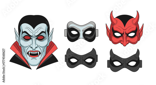 Vampire and Devil Masks - A Spooky Halloween Collection.