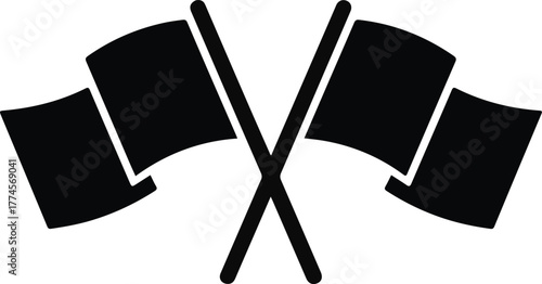Black Crossed Flags Silhouette on White vector illustration
