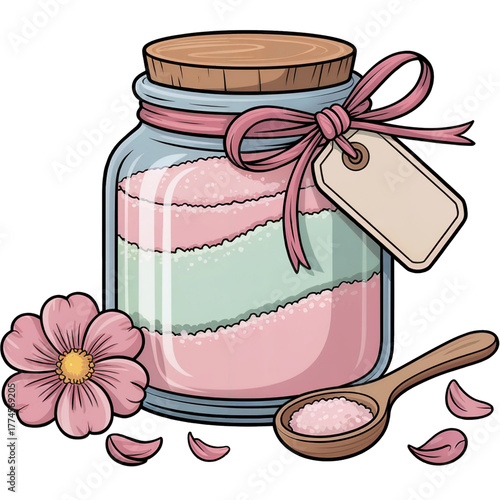  Bath Salt Jar - spa day png clipart, Relaxation Self Care Beauty art, Watercolor Spa Day Illustration, Spa Girl png design, 
