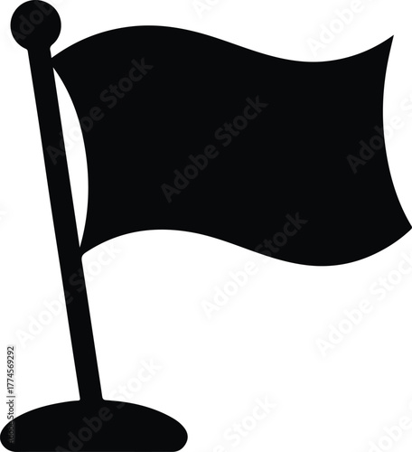 Black flag on a pole with a round base flag pole waving flag