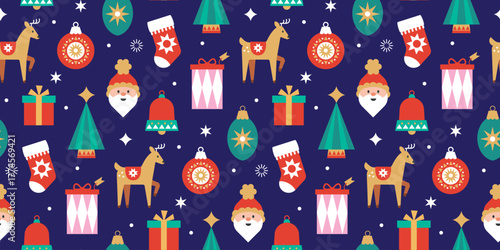 Christmas landscape banner seamless pattern 