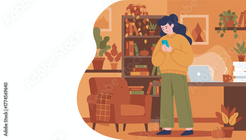 Worried woman checking phone at home office Stress bad news or social media anxiety