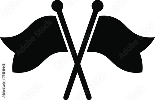Crossed Black Flags with Ball Finials on White Background.
