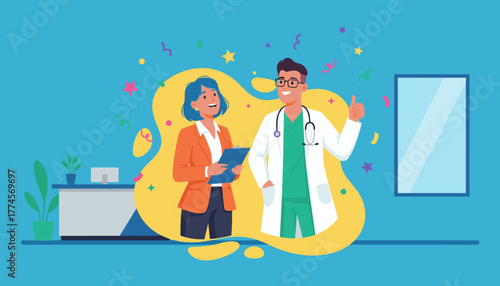 Successful medical team celebrating achievement in the office