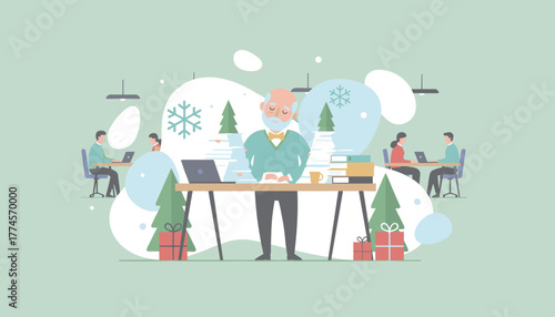 Senior manager burdened by heavy yearend paperwork during the busy holiday season