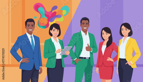 Diverse professional team standing together illustrating corporate success unity and collaboration