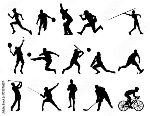 Silhouette of collection of sports activity vector illustration.