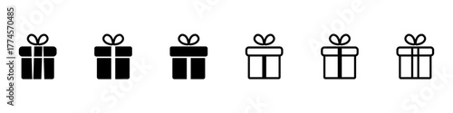 Present gift box icon set. Christmas gift icon. Surprise present linear design. Vector illustration.