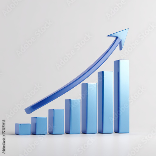 Free Download sleek blue bar graph with an upward arrow illustrates increasing progress, success, or positive performance in business, finance, or data metrics - GFXLoad
