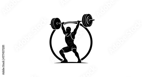 Weightlifter Silhouette – Overhead Barbell Lift in Dynamic Circular Composition