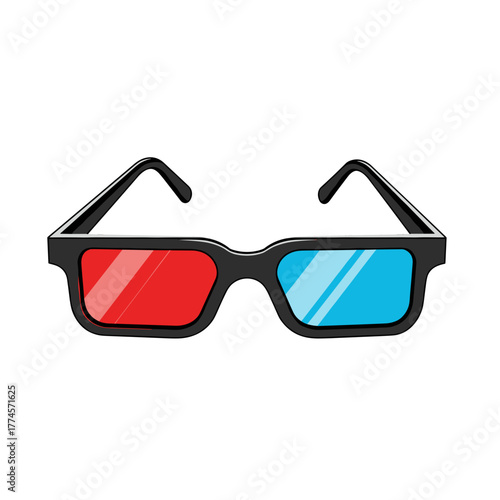 3D glasses with red and blue lenses on white background  