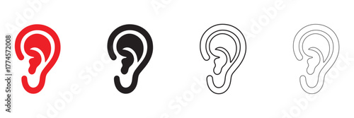 human ear vector icon set, human ear silhouette, line art vector illustration
