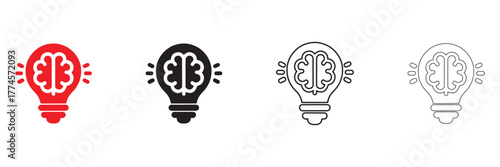 light bulb idea generation vector icon set, creative idea vector, silhouette and line art
