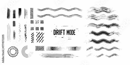 Collection of abstract black and white grunge brush strokes and graphic elements