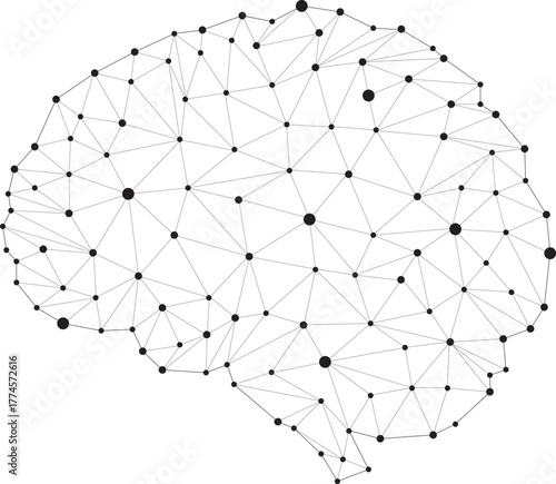 Low poly brain artificial intelligence neural network brain structure on transparent background