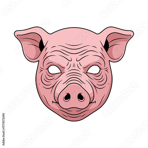 Creepy Pig Mask with Empty Eyes and Wrinkled Snout.