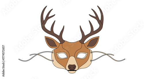Detailed Deer Mask Illustration for Costume or Decoration.