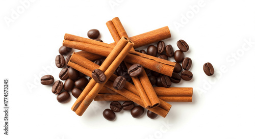 Wallpaper Mural Cinnamon sticks and coffee beans isolated on white background Torontodigital.ca
