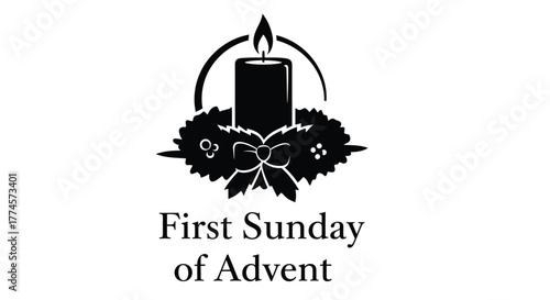 First sunday of advent with a burning candle and wreath illustration