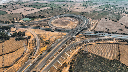 Modern Indian highway aerial view showcasing advanced infrastructure and expanding transportation network, symbolizing connectivity, growth, and progress of New India.