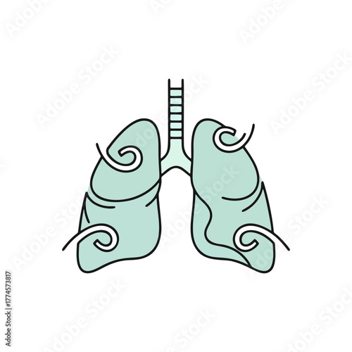 Stylized illustration of human lungs with swirling patterns representing respiratory function or disease.