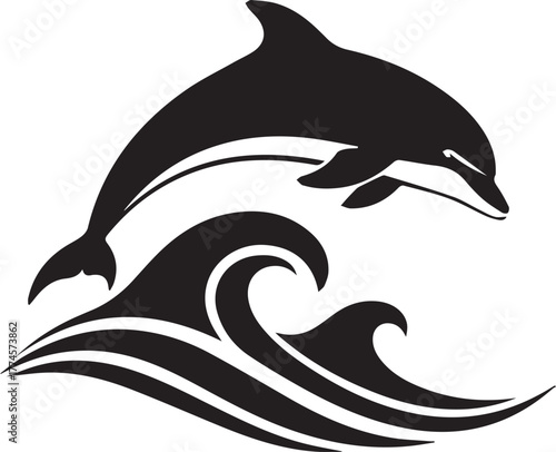 Majestic dolphin leaping over stylized ocean waves dynamic marine life symbol