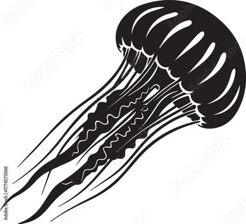 Stylized black jellyfish silhouette aquatic sea creature ocean life underwater marine animal