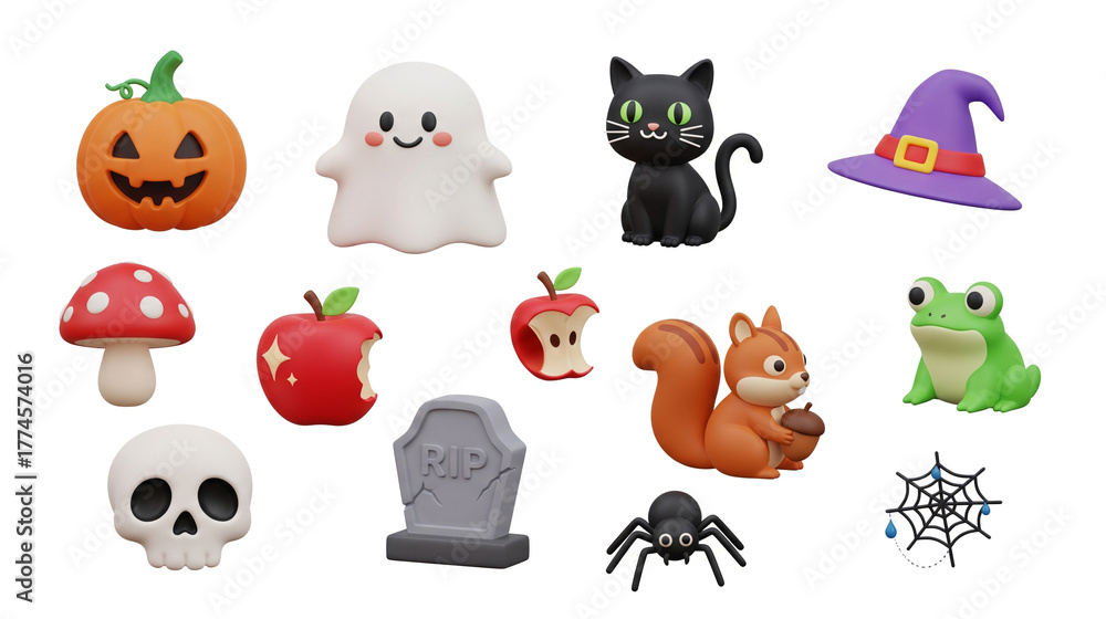 Fototapeta premium Halloween Icons Collection - Pumpkin, Ghost, Cat, Hat, and More