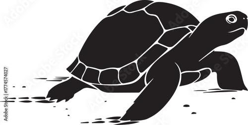 Silhouette of a sea turtle walking on sand with water splashes nautical wildlife art