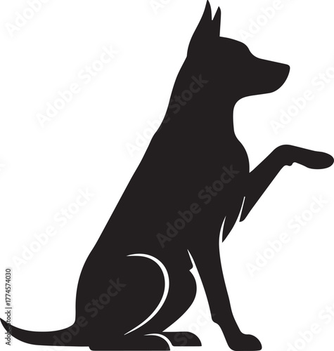 Loyal german shepherd dog silhouette giving paw in classic sitting pose