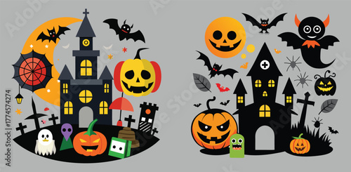 halloween seamless pattern with pumpkins