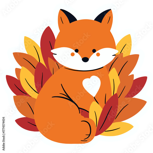 Fox Curled Up in Autumn Leaves with Tail Tucked Under Head | Cozy Sleeping Fox Surrounded by Fall Foliage | Adorable Woodland Fox Nestled in Colorful Leaves | Peaceful Autumn Scene with Resting Fox 