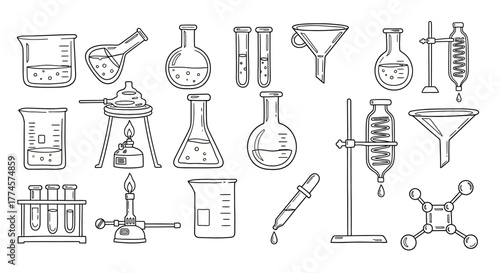 Chemical Laboratory Glassware Outline Illustration
