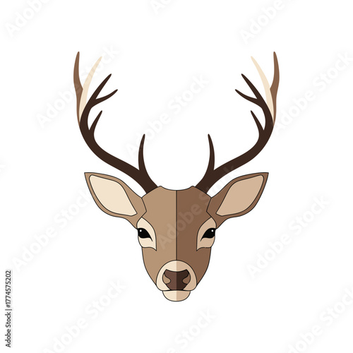 Elegant Deer Head Illustration with Antlers and Geometric Design.