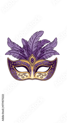 Elegant Purple Feathered Masquerade Mask for Carnival Celebrations.
