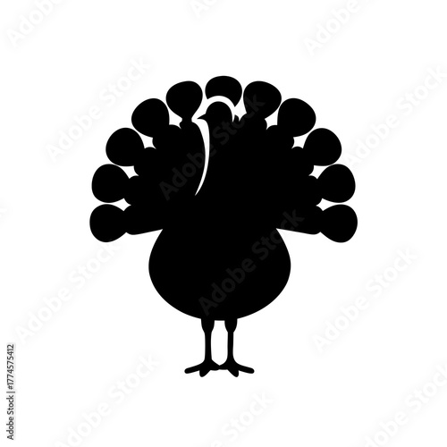 Silhouette of a plump turkey with a magnificent feathered display