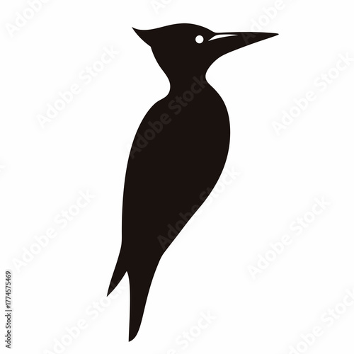 Behang Simple black silhouette of a woodpecker against a crisp white background