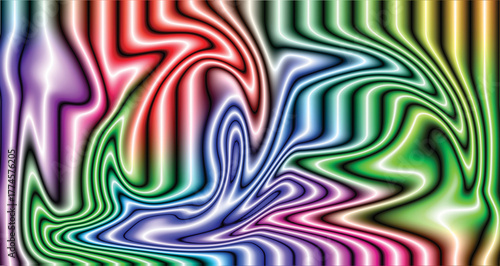 Colorful rainbow seamless pattern vector illustration with bright psychedelic swirl lines, curves, and retro wave art texture design backdrop