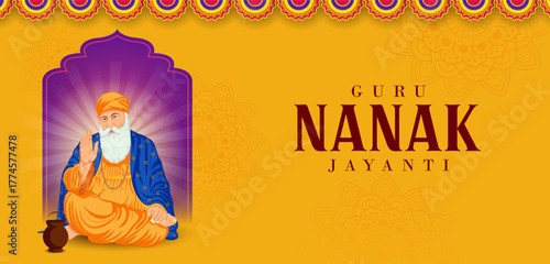 Happy Guru Nanak Jayanti celebration greetings for Punjabi festival of India
